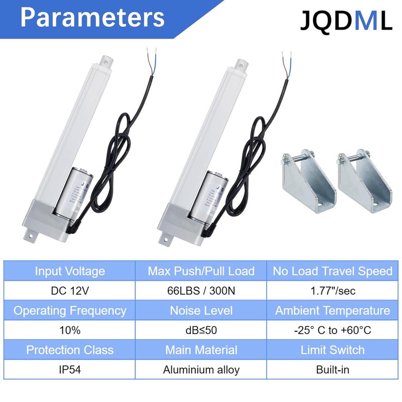 JQDML Store محرك خطي بعمق 24 بوصة 12 فولت 300N/66 رطل عالي السرعة 1.77 بوصة/ثانية مع حامل تثبيت - Image 2